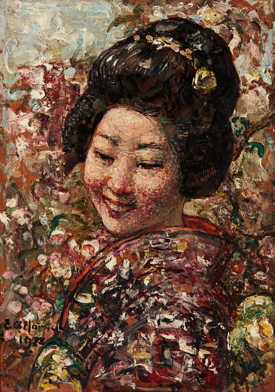 日本女孩（板面油画） 作者 爱德华·阿特金森·霍内尔