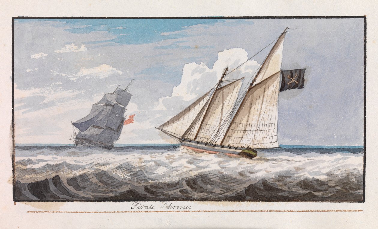 海盗双桅船，约 1805 年（水彩画） 作者 爱德华·班菲尔德·伊格尔斯