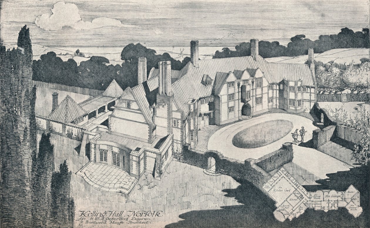 诺福克郡凯林厅。E Brantwood Maufe，A.R.I.B.A.，建筑师"，约1912年 作者 爱德华·布兰特伍德·莫菲