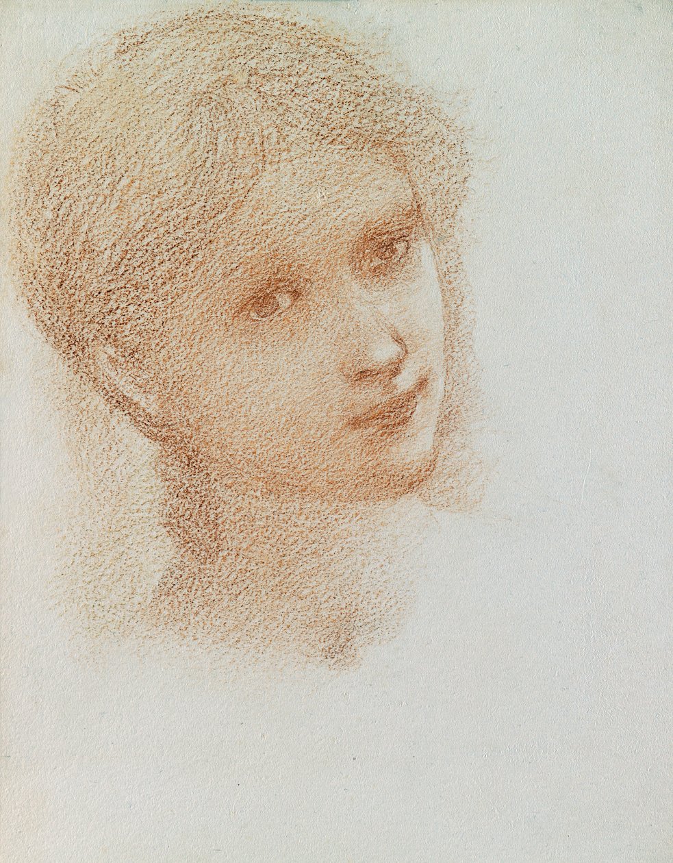一个女孩的头部研究，c.1865-6（纸上的红色粉笔） 作者 爱德华·伯恩·琼斯
