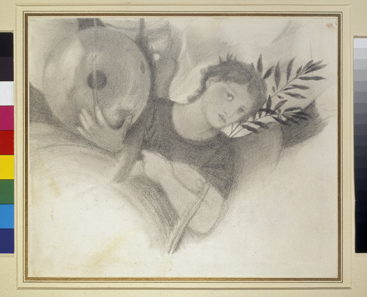 研究创造时的头脑，c。 1871  -  1875年（石墨和黑色粉笔在灰白纸上） 作者 爱德华·伯恩·琼斯