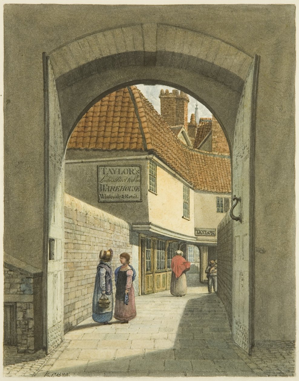 Bridewell Bridge and Gates（纸本铅笔和水彩） 作者 爱德华·卡辛