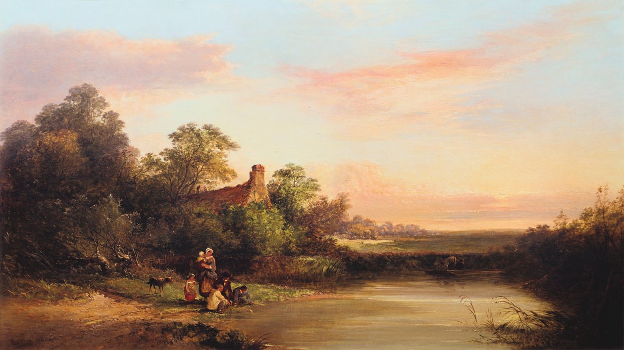 有别墅和小溪的英国风景》，1860年 作者 爱德华·查尔斯·威廉姆斯