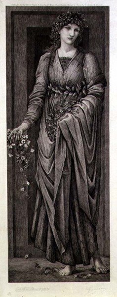 Flora，由Eugene Gaujean（1850-1900）雕刻，由Thomas Agnew & Sons出版。 作者 爱德华·科利（之后）伯恩·琼斯（Burne Jones）