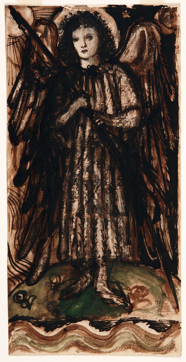 爱统治元素，彩色玻璃设计，c.1860-62（棕褐色和纸上水洗） 作者 爱德华科利伯恩琼斯