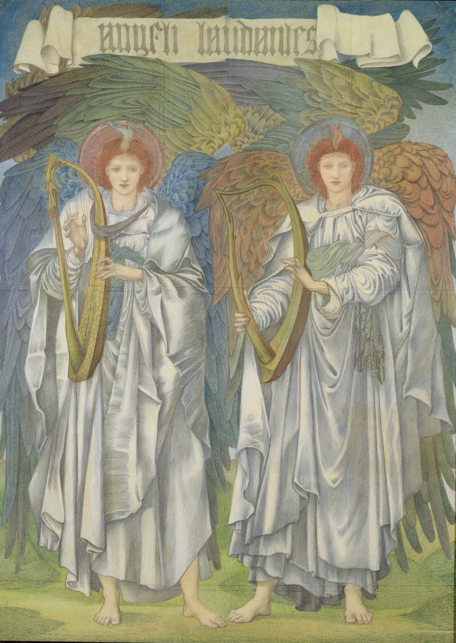 Angeli Laudantes，c.1887（设计在索尔兹伯里大教堂的窗户，也用于挂毯）（彩色粉笔在纸上） 作者 爱德华·伯恩·琼斯