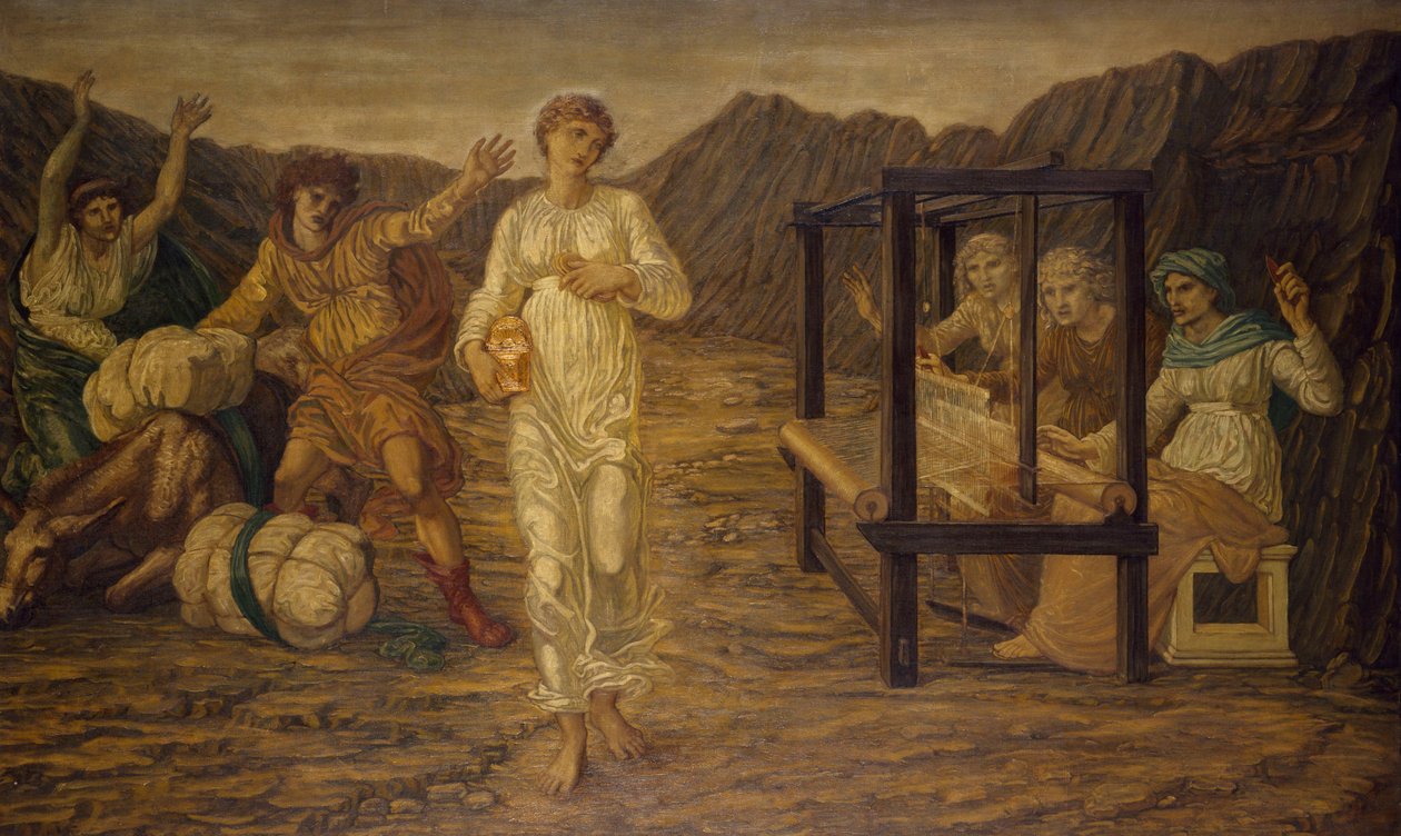 丘比特和灵魂-宫殿绿色壁画-灵魂由维纳斯的任务，1881年 作者 爱德华·伯恩·琼斯