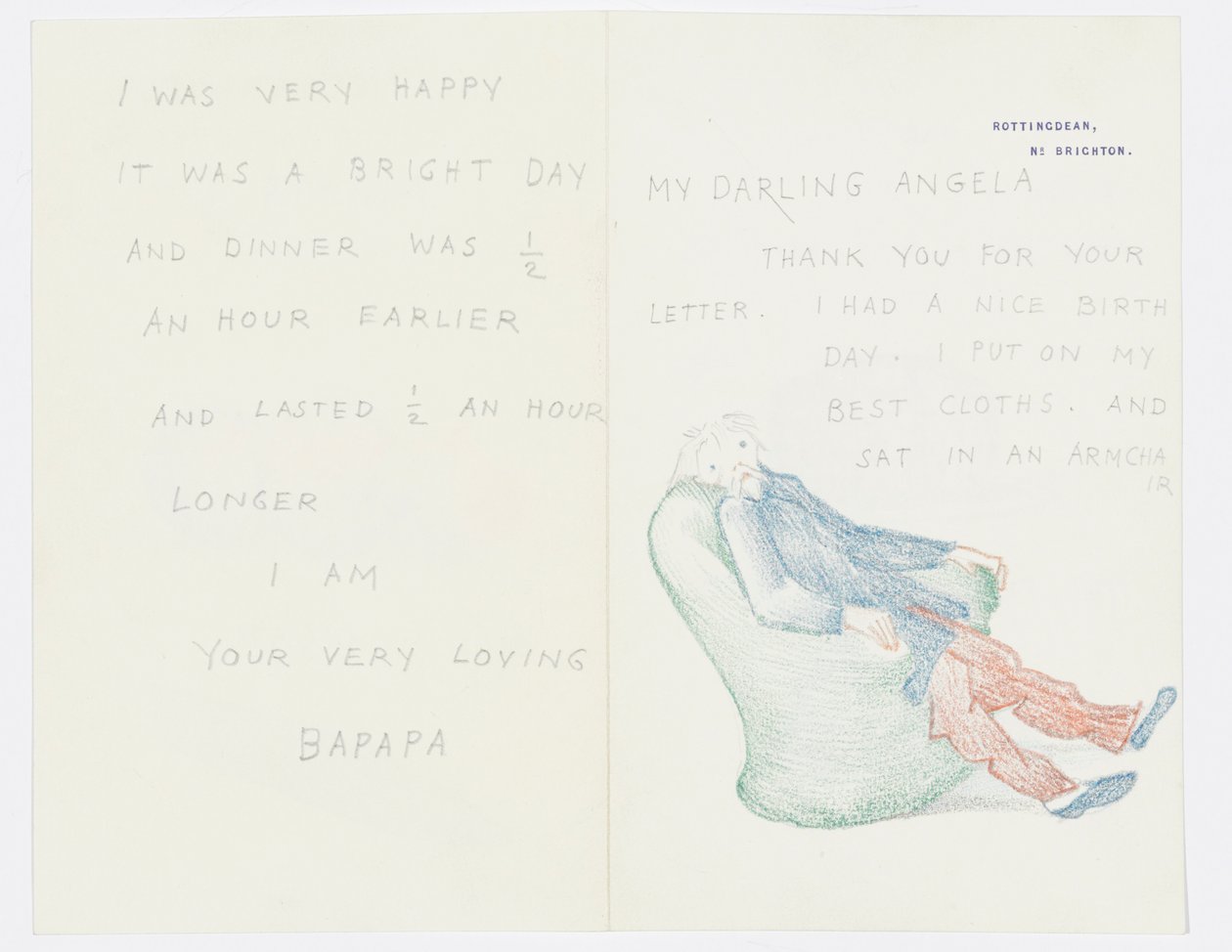 给艺术家孙女安吉拉·瑟尔（Angela Thirkell）的信（铅笔在纸上） 作者 爱德华·伯恩·琼斯
