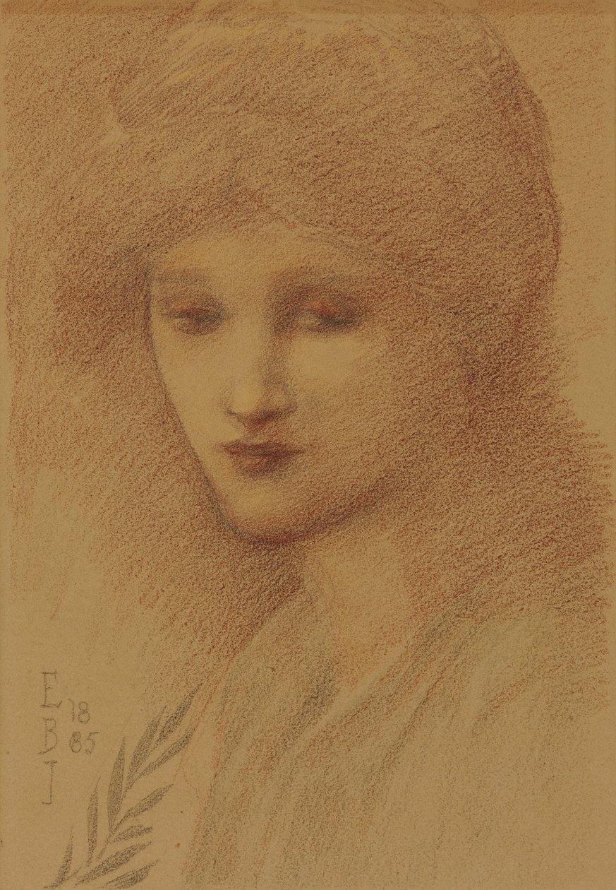 妮·坦南特（La·Lyttelton）的肖像，妮·坦南（Nen Tennant），她的眼睛垂头丧气，1885年 作者 爱德华·伯恩·琼斯