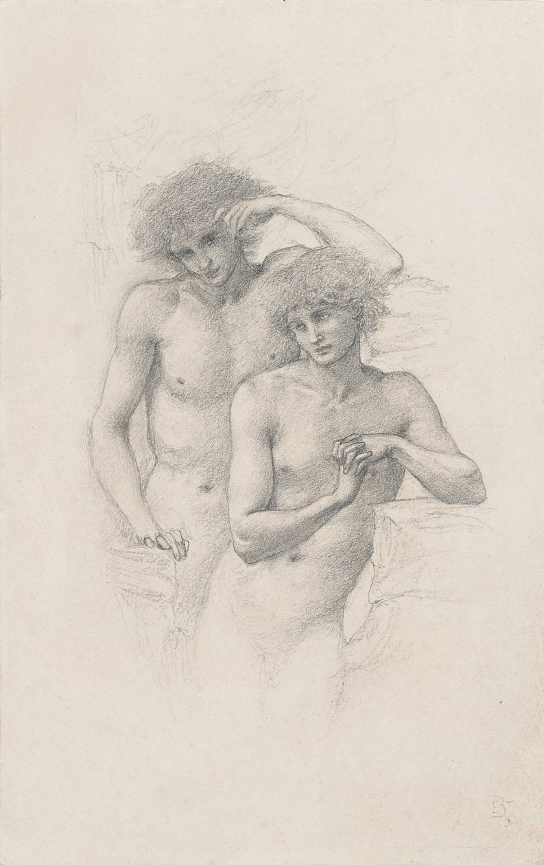 研究“阿瓦隆的亚瑟”中的两个男性裸体，c。 1885年 作者 爱德华·伯恩·琼斯