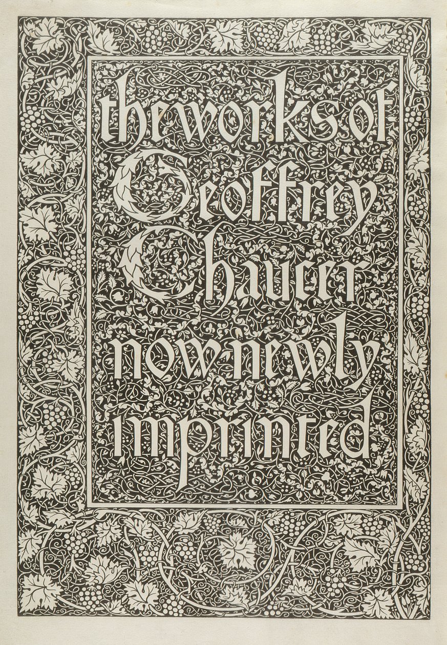 标题页，来自杰弗里乔的作品现在新印迹，由威廉莫里斯（1834-96）1896年刻 作者 爱德华·科利在伯恩·琼斯之后