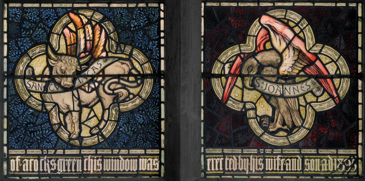 Birmingham，Acocks Green，St Mary The Virgin，Morris＆Co.，Edward Burne-Jones，John Henry Dearle（1859-1932），福音传教士的象征，St Luke和St John，1895 作者 爱德华·科利和迪尔·伯恩·琼斯