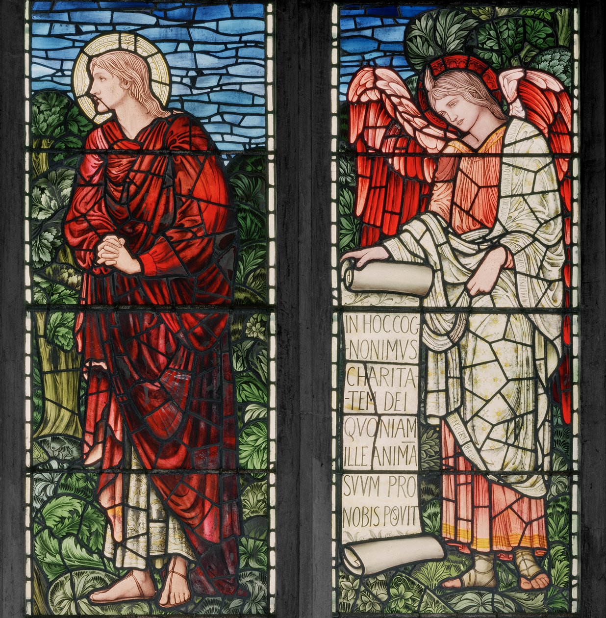 Birmingham，Acocks Green，St Mary The Virgin，Morris＆Co.，Edward Burne-Jones，John Henry Dearle（1859-1932），St John＆Angel with Scroll，1895 作者 爱德华·科利和迪尔·伯恩·琼斯