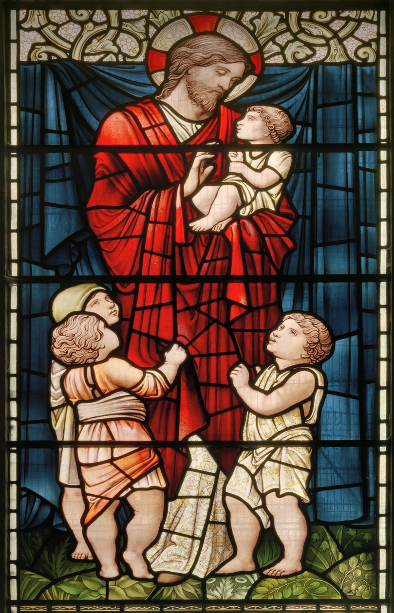 Wilden，All Saints，Morris＆Co.，Edward Burne-Jones，John Henry Dearle（1859-1932），Christ Blessing The Children，1902-1914，Louisa，Alfred，The Baldwins，Prime Minister，Methodist，Worcestershire，A 作者 爱德华·科利和迪尔·伯恩·琼斯