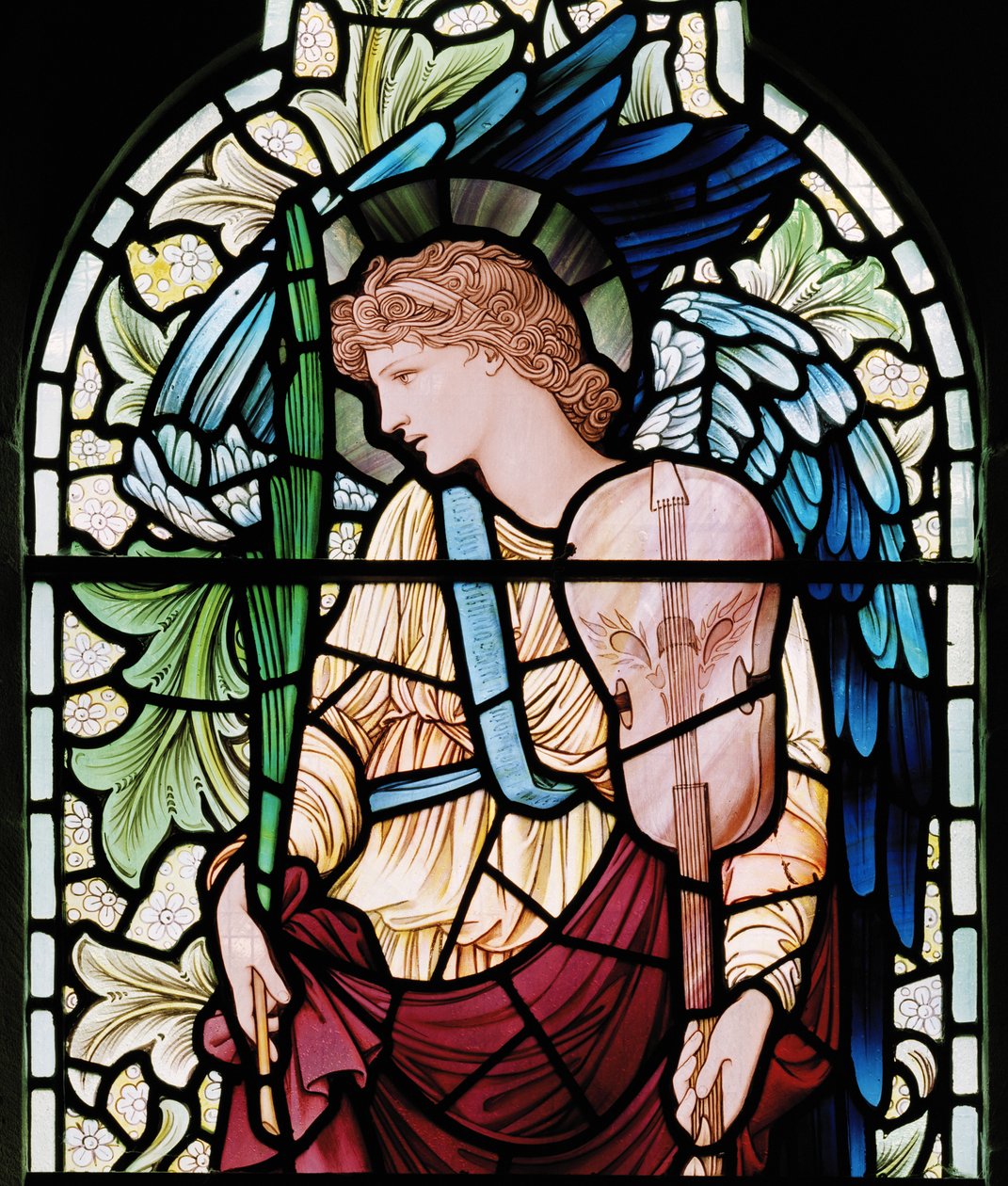 Wilden，All Saints，Morris＆Co.，Edward Burne-Jones，John Henry Dearle（1859-1932），The Minstrel Angel，Angel Musician，detail，1902-1914，Louisa，Alfred，The Baldwins，Prime Minister，Methodist，Wor 作者 爱德华·科利和迪尔·伯恩·琼斯