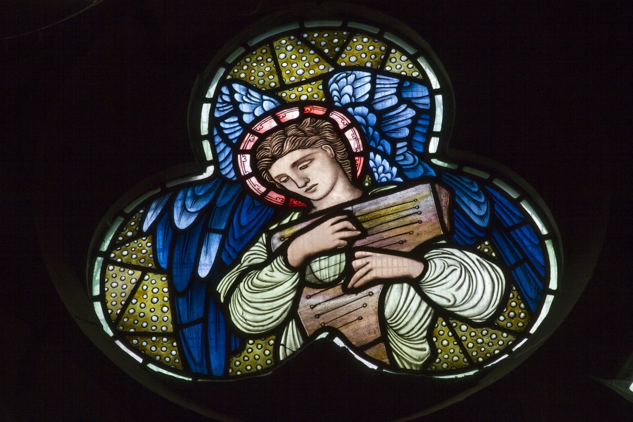 Wilden, All Saints, Morris & Co., Edward Burne-Jones, John Henry Dearle (1859-1932), Angel with Dulcimer, Angel Musicians 作者 爱德华科利和迪尔约翰亨利伯恩琼斯