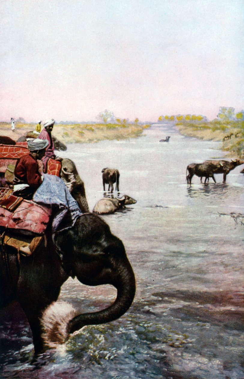 河流场景，印度中部，约1930年代 作者 爱德华·E·朗