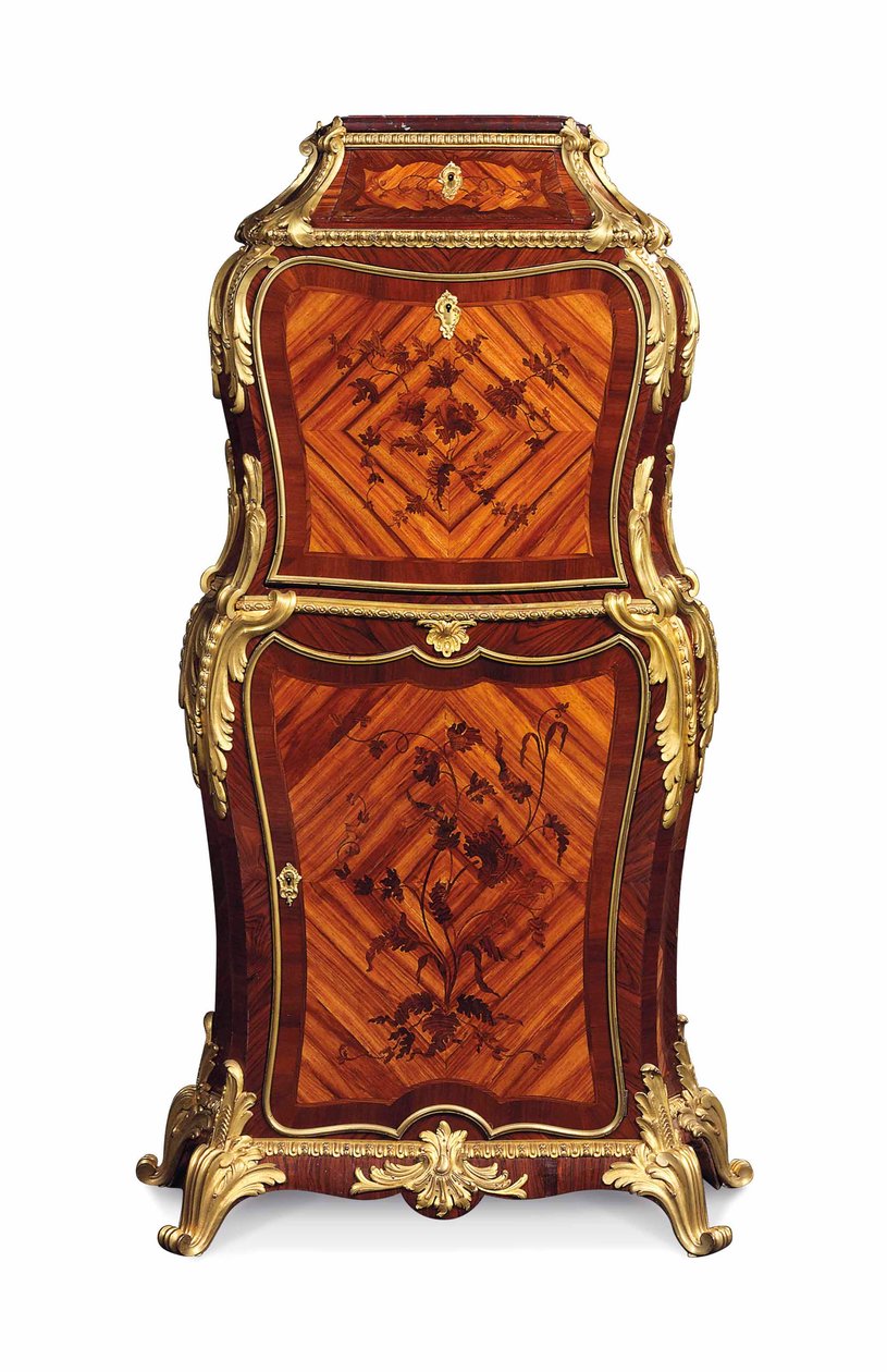 Petit Secretaire a abattant，约1860年（带有金伍德，郁金香木和a菜色镶嵌的ormolu） 作者 爱德华·霍姆斯·巴尔多克