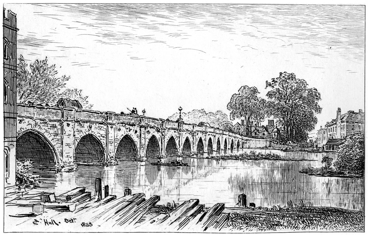 斯特拉特福桥，沃里克郡埃文河畔斯特拉特福，1885年。 作者 爱德华·赫尔