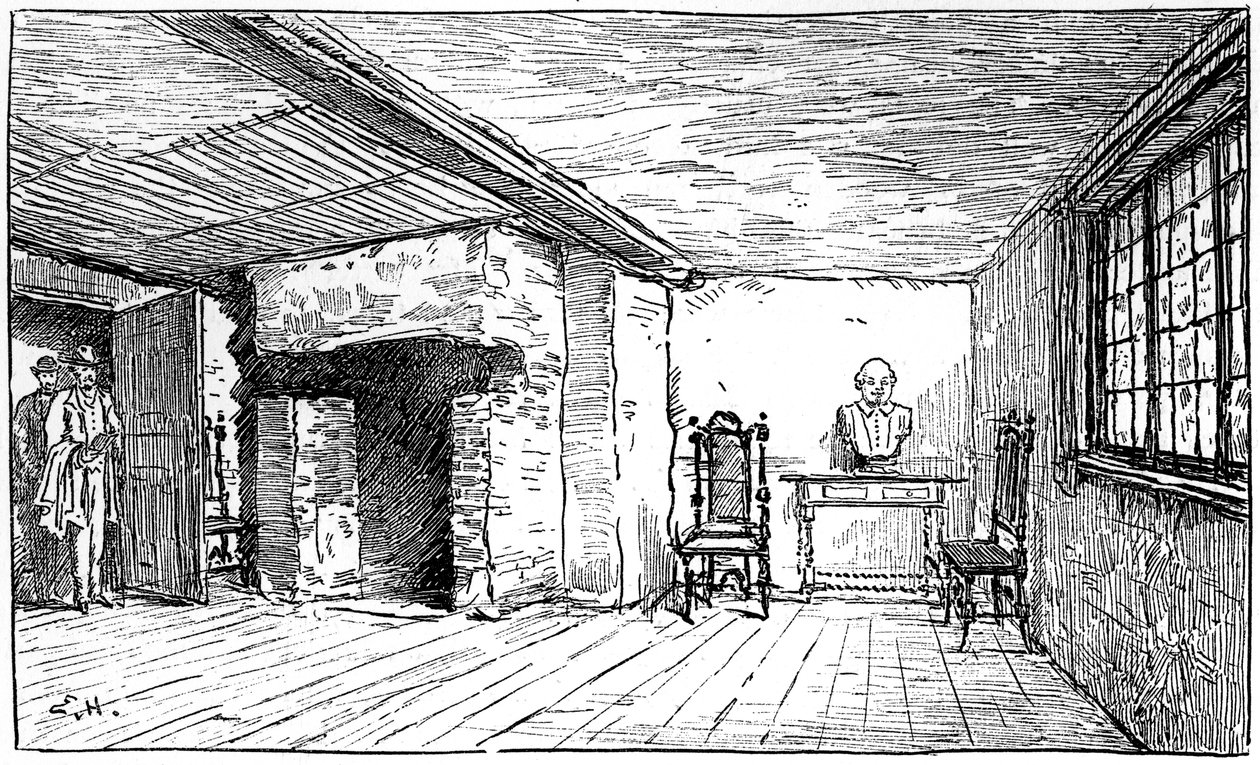 莎士比亚出生的房间，沃里克郡埃文河畔斯特拉特福，1885年。 作者 爱德华·赫尔