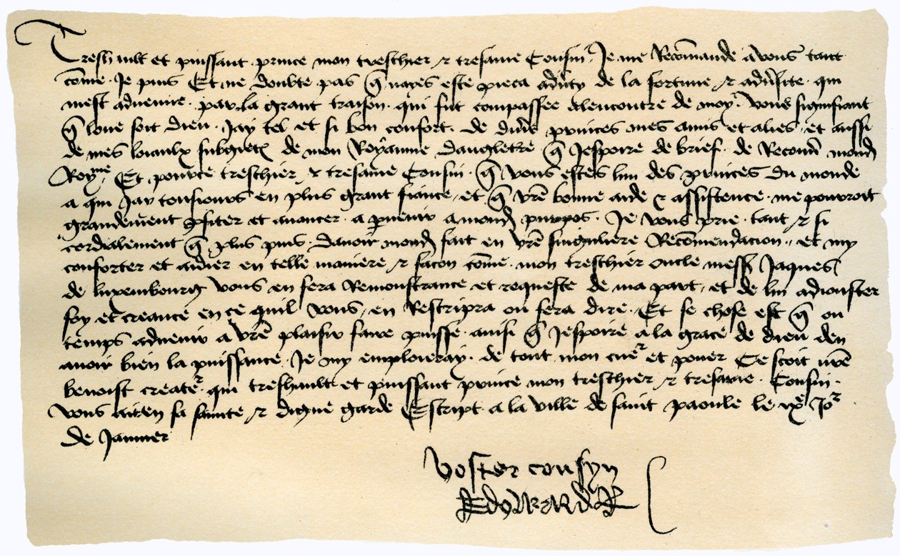 爱德华四世给布列塔尼公爵弗朗西斯二世的信，1471年1月9日。 作者 英格兰国王爱德华四世