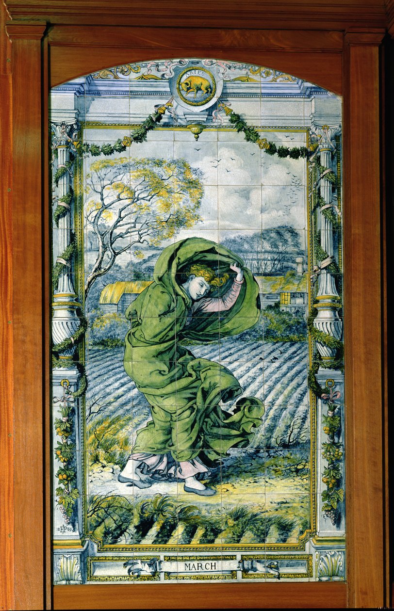 3月，来自一系列用于荷兰厨房的瓷砖面板，1867-8年 作者 爱德华·约翰·波因特