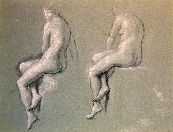游泳冠军》的研究，约1914年（纸上粉笔）。 作者 爱德华·约翰·波因特