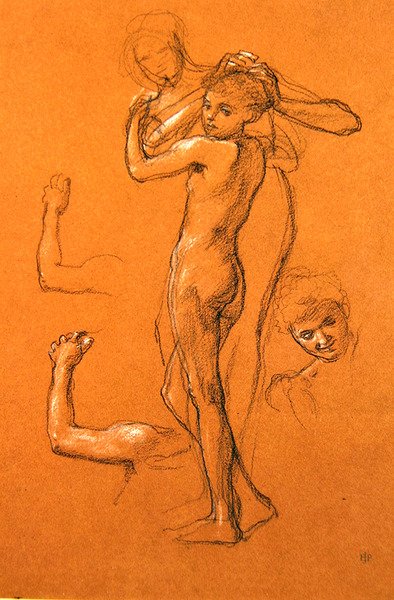 空闲恐惧研究（II），1893年（粉笔在纸上） 作者 爱德华·约翰·波因特