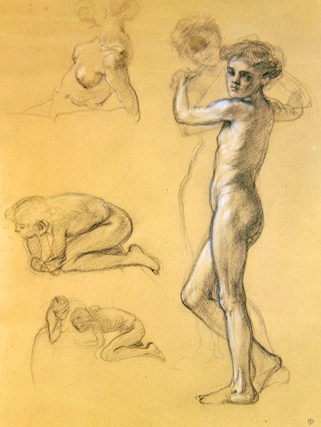空闲恐惧研究（III），1893年（粉笔在纸上） 作者 爱德华·约翰·波因特