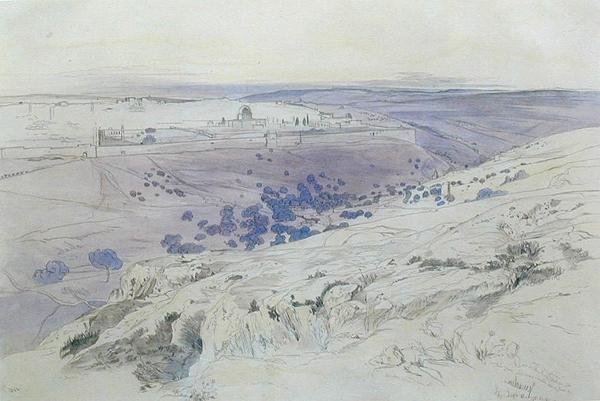 耶路撒冷，1858年4月24日至28日（纸上钢笔、墨水和水彩）。 作者 爱德华·李尔