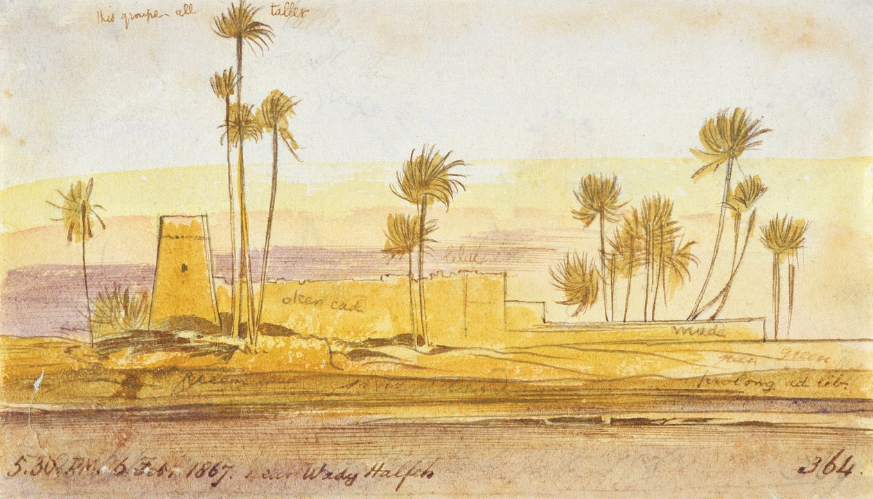 1867年2月6日下午5:30，Wady Halfeh附近（墨水和厕所） 作者 爱德华·李尔