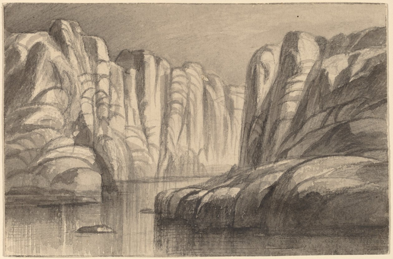 绕过岩石层的河流 埃及菲莱，1884-1885。 作者 爱德华·李尔