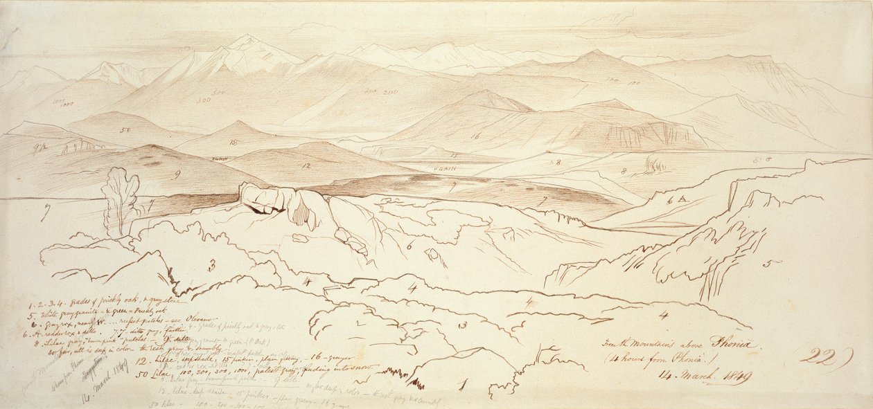 菲尼亚山的风景，1849年 作者 爱德华·李尔