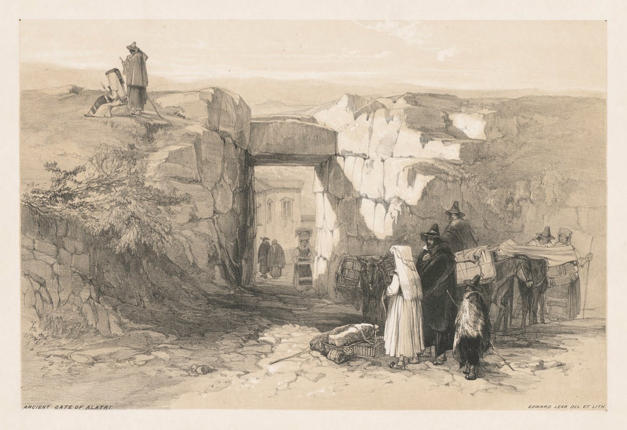 罗马及其周边地区的景观：阿拉特里古门，1841年。 作者 爱德华·李尔