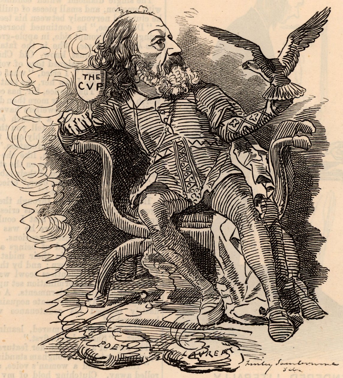 Cartoon of Alfred Tennyson (1809-1893) english poet 作者 爱德华·林利·桑伯恩