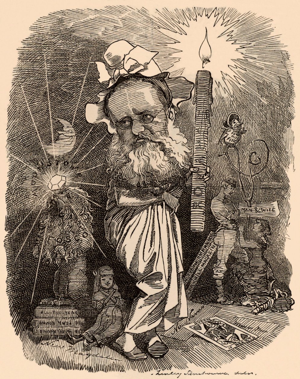 威尔基·柯林斯 (1824-1889) 小说家的卡通 作者 爱德华·林利·桑伯恩