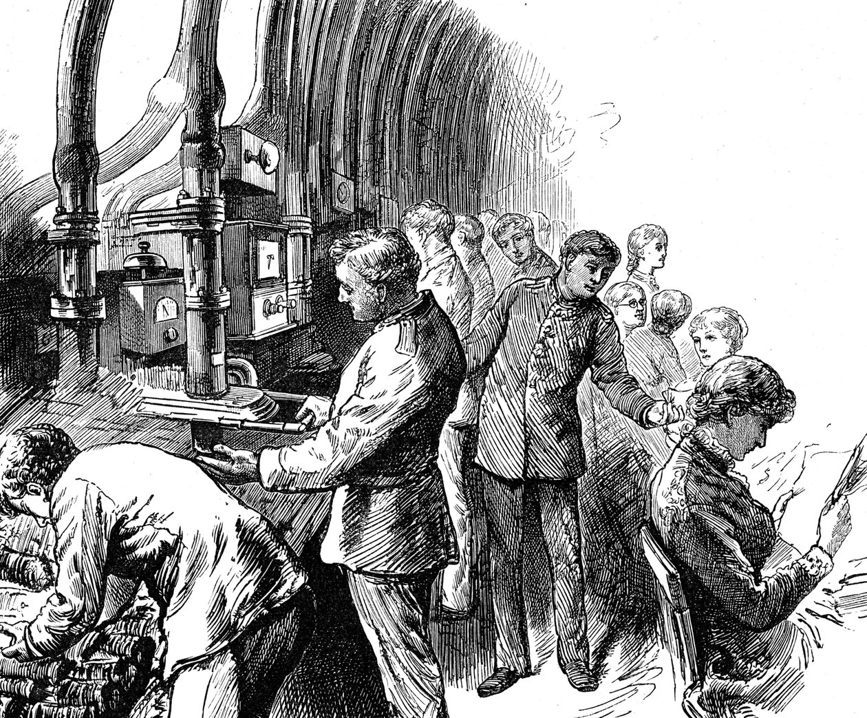 Engraving depicting the pneumatic dispatch which the General Post Office used to transport parcels under London. Edward Linley Sambourne (1844-1910) an English cartoonist and illustrator. Dated 19th Century ©UIG/Leemage 作者 爱德华·林利·桑伯恩