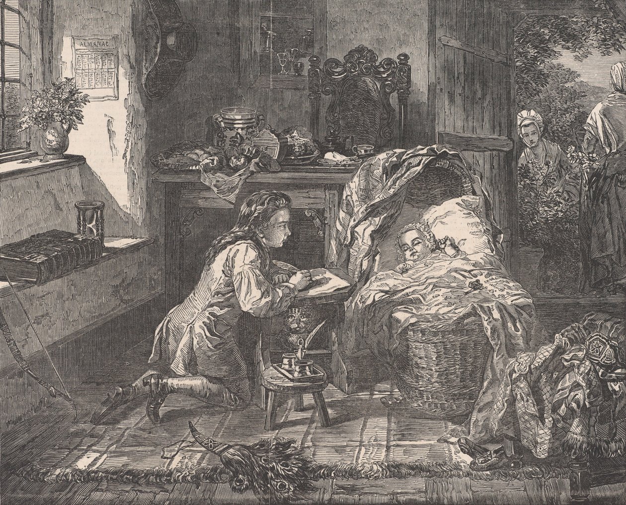 本杰明-韦斯特在艺术方面的第一次努力，来自《伦敦新闻画报》，1849年5月12日。 作者 爱德华·马修·沃德