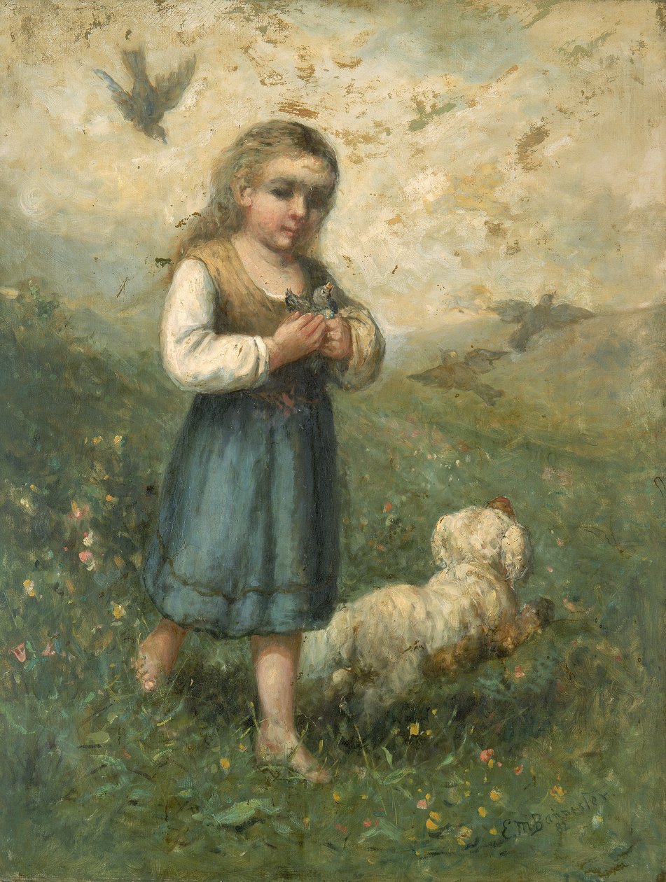 带着鸟和狗的孩子，1882年。 作者 爱德华·米切尔·班尼斯特