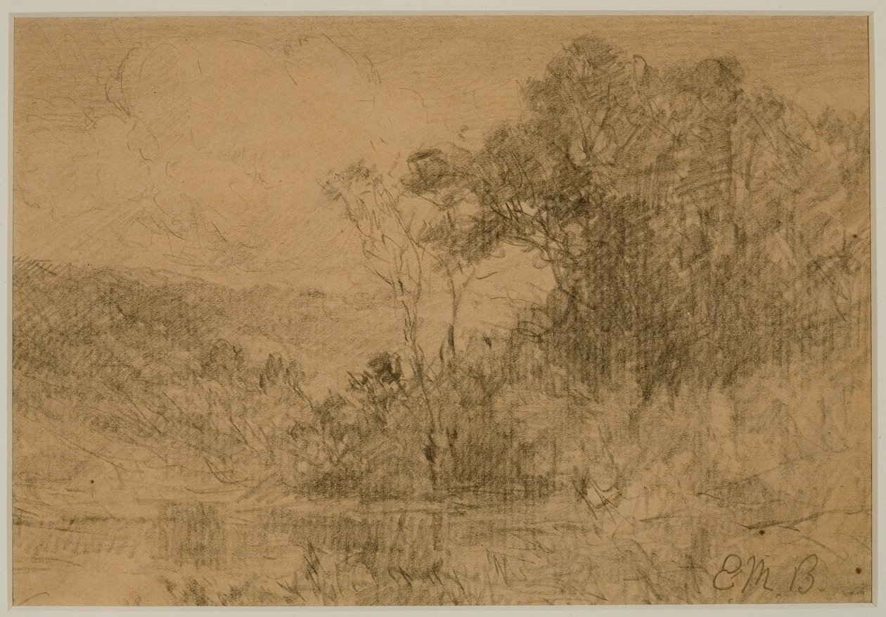 风景，树林（36 号），约 1880 年代（纸上石墨） 作者 爱德华·米切尔·班尼斯特