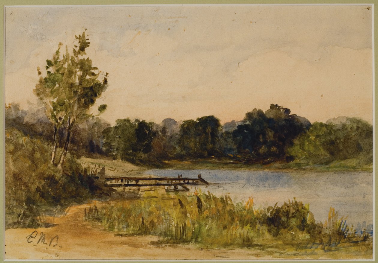 有码头和水的风景（37 号），约 1880 年（纸面水彩画） 作者 爱德华·米切尔·班尼斯特