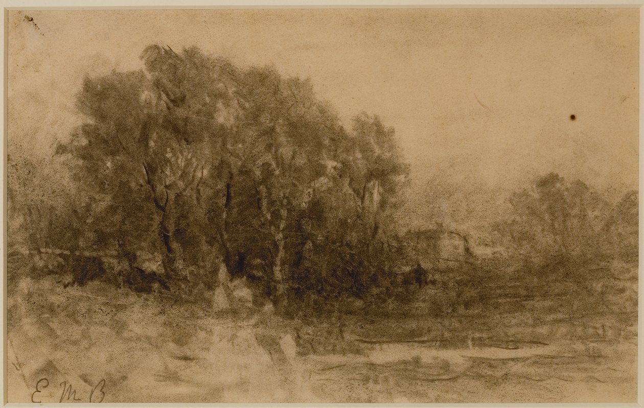伍兹的风景，c。 1880年代（纸上石墨） 作者 爱德华·米切尔·班尼斯特
