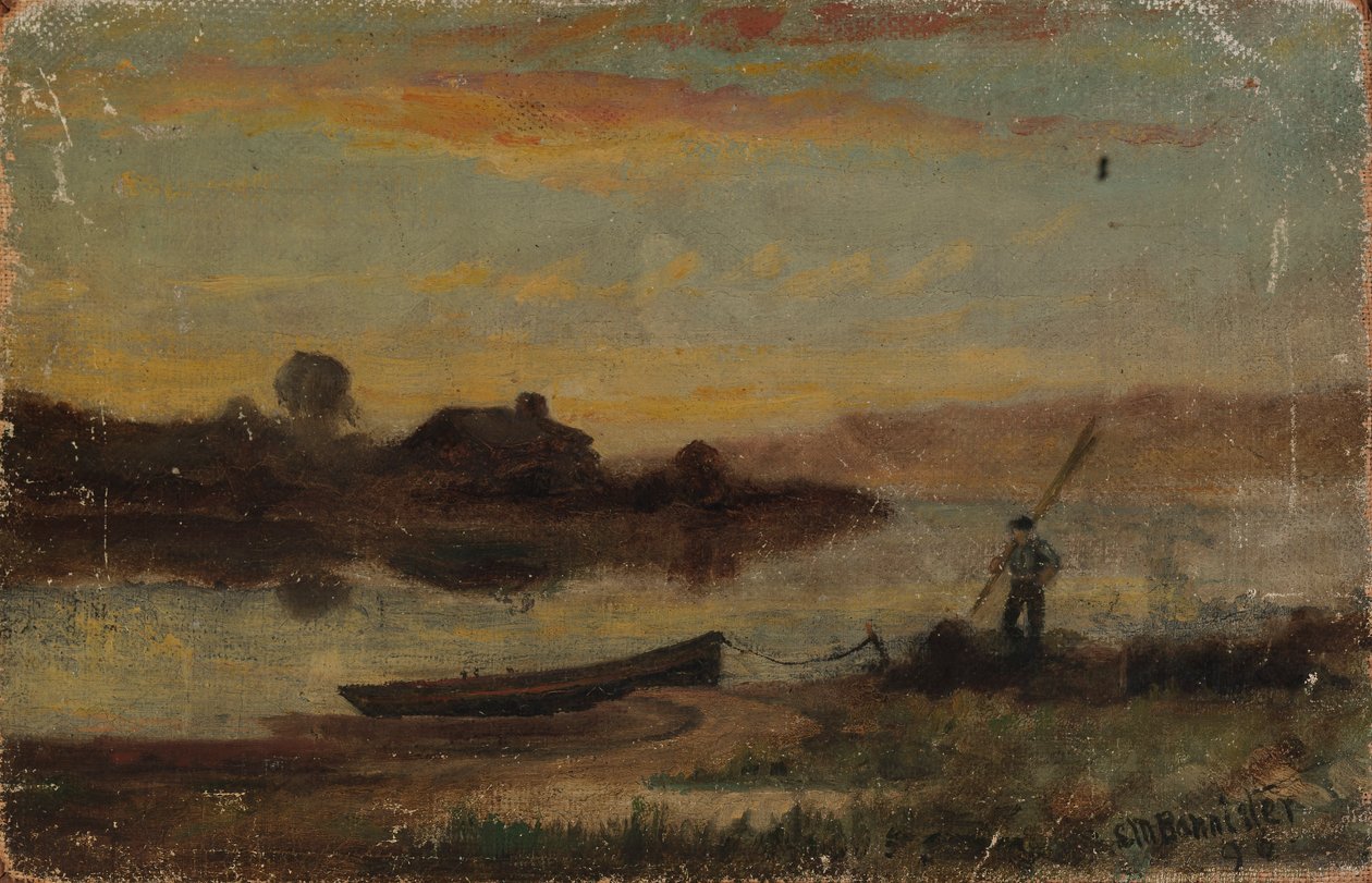 无题风景，停泊在岸边的船和行走的人，1896年。 作者 爱德华·米切尔·班尼斯特