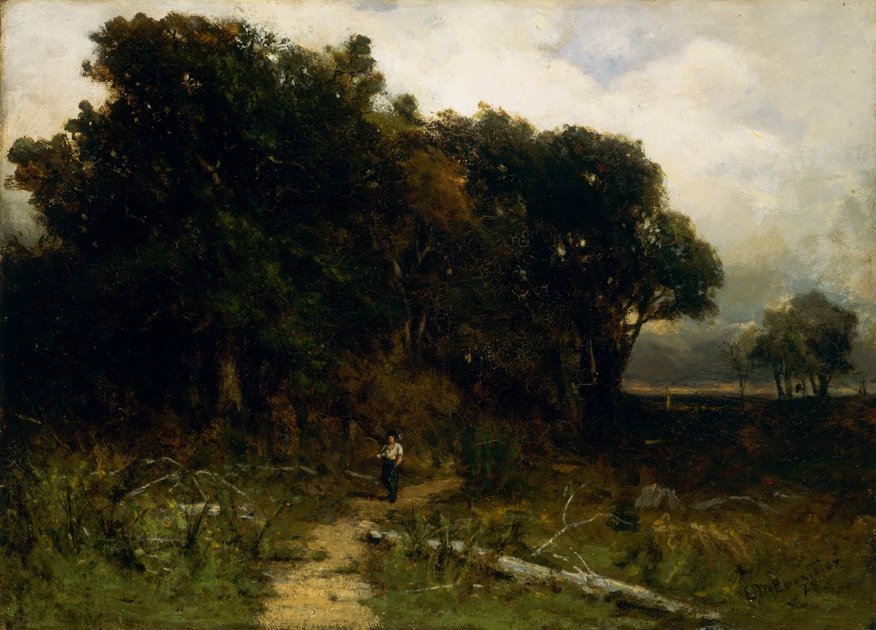 无题风景，小路上的樵夫，1879年。 作者 爱德华·米切尔·班尼斯特