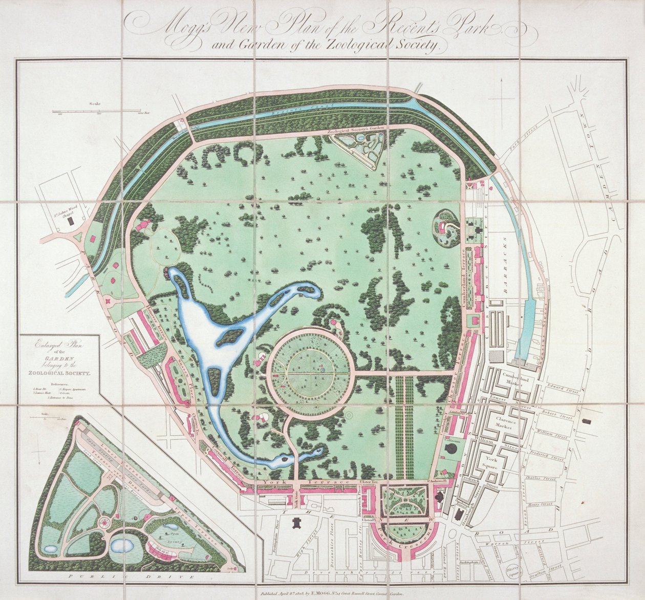 动物园平面图，摄政公园，圣玛丽伯恩，伦敦，1828年 作者 爱德华·莫格