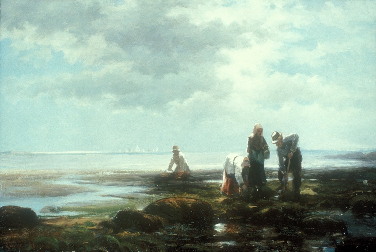 挖蛤蜊的人，约1880年代中期（布面油画） 作者 爱德华·莫兰