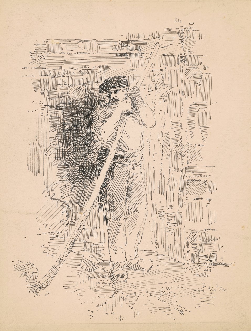 站立的男性农民，c.1878（编织纸上的钢笔和黑色墨水） 作者 爱德华·莫兰