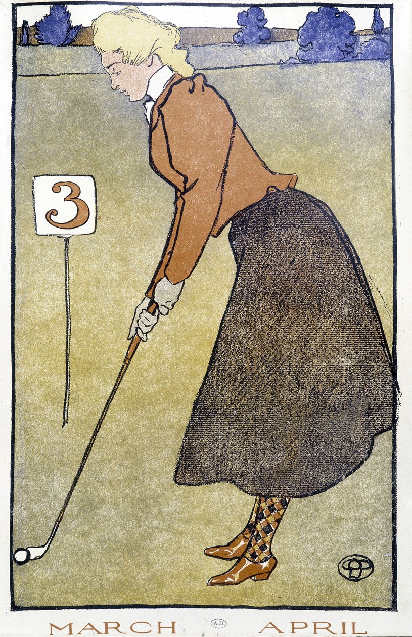 Woman Playing Golf - in “” Golf Calendar”” by Edward Penfield 作者 爱德华·彭菲尔德