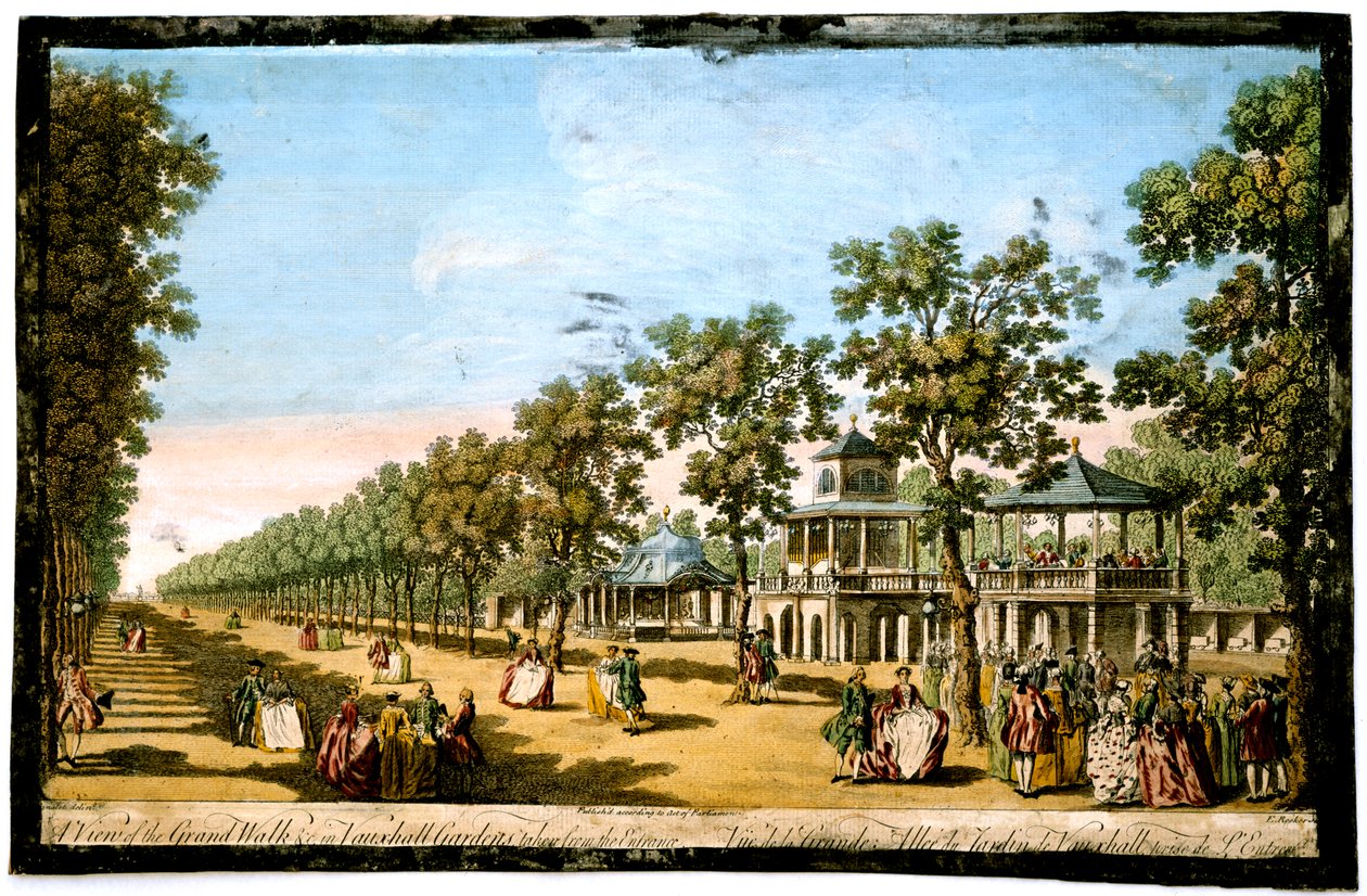 从入口处拍摄的沃克斯豪尔花园的大路等景观》，伦敦，约1760年 作者 爱德华·鲁克