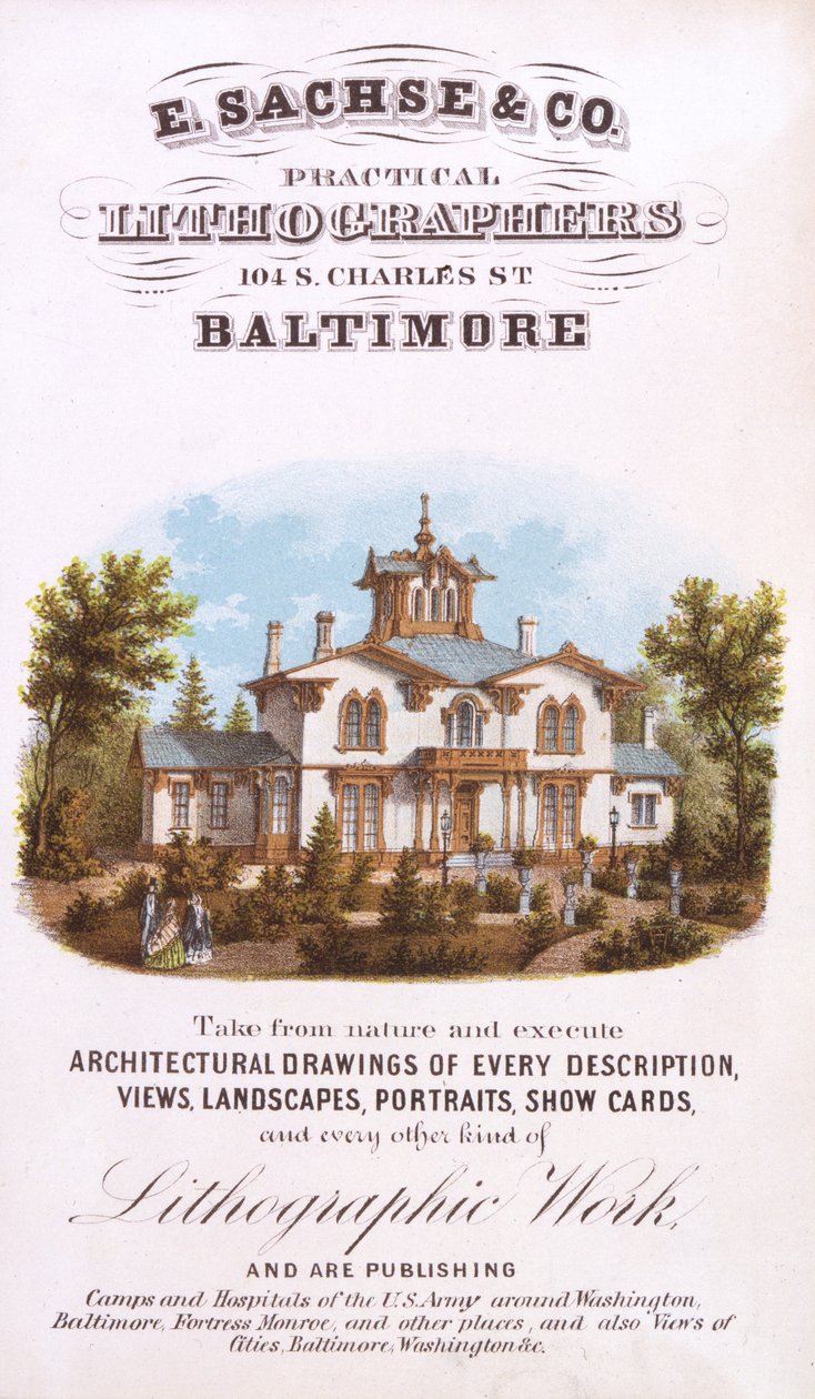 E. Sachse und Co.，Practical Lithographers，104 S. Charles St.，Baltimore，（lithograph [trade card]） 作者 爱德华·萨克斯（Edward Sachse）